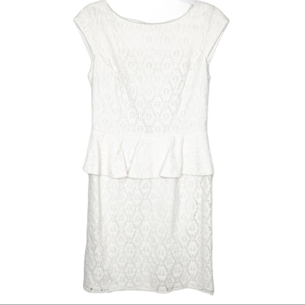 Adriana Papell White Crochet Lace Peplum Dress 6